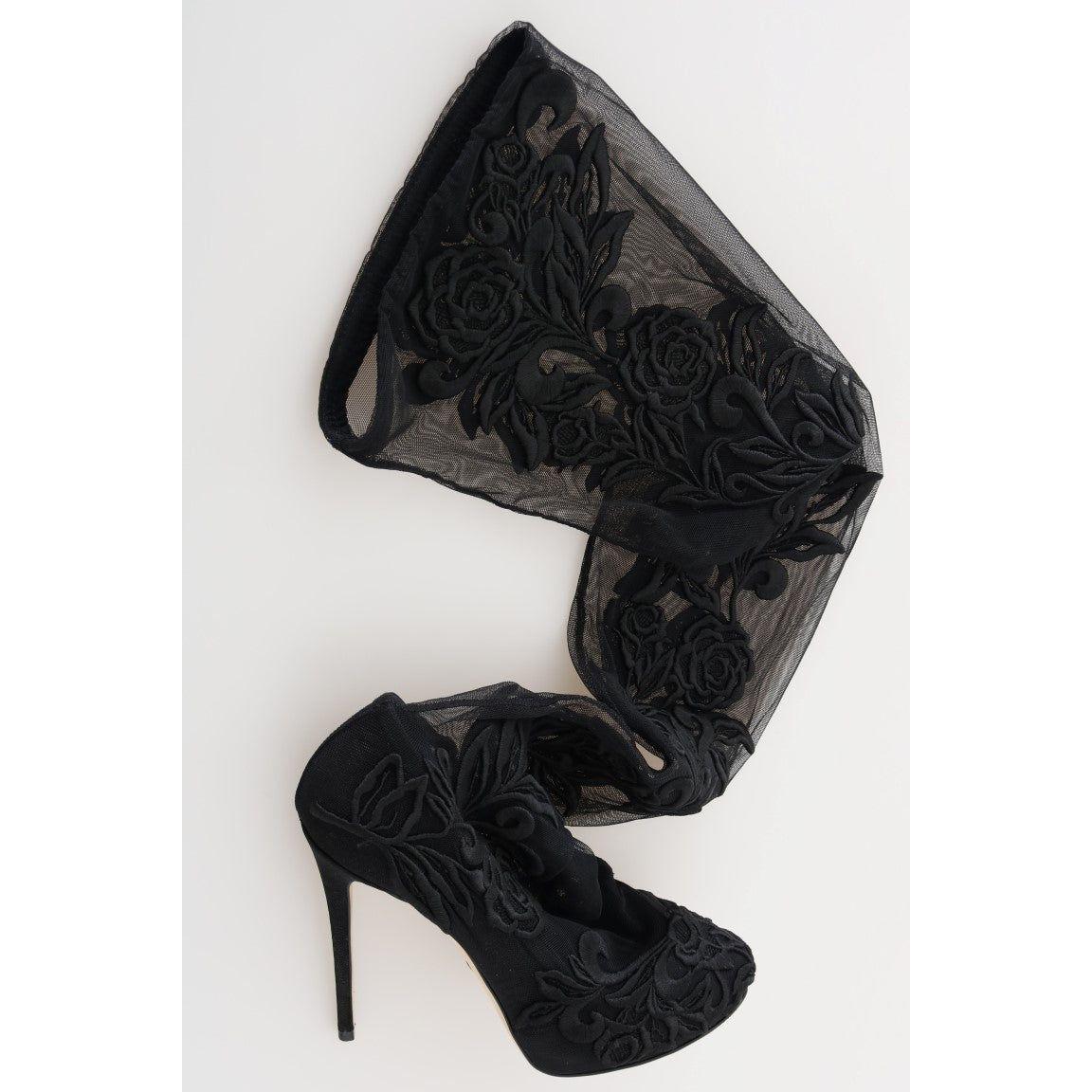 Dolce & Gabbana Embroidered Floral Over-Knee Boots Dolce & Gabbana Light Gray