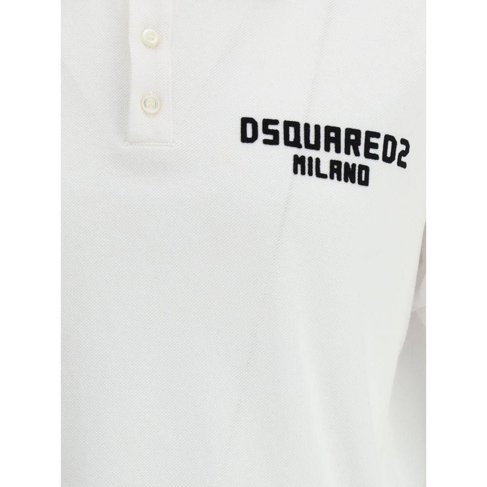 Cotton Tennis Polo Shirt by Dsquared² featuring classic collar, buttons, and iconic contrast monogram on front for stylish design.