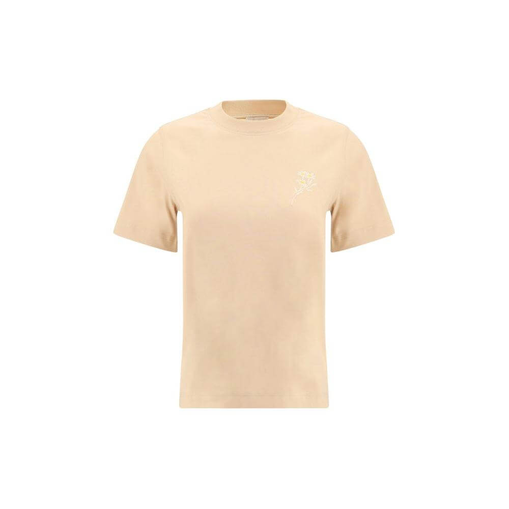 Burberry Floral Logo T-shirt in beige with embroidered daisy details and ribbed crew neck for a casual yet refined look.