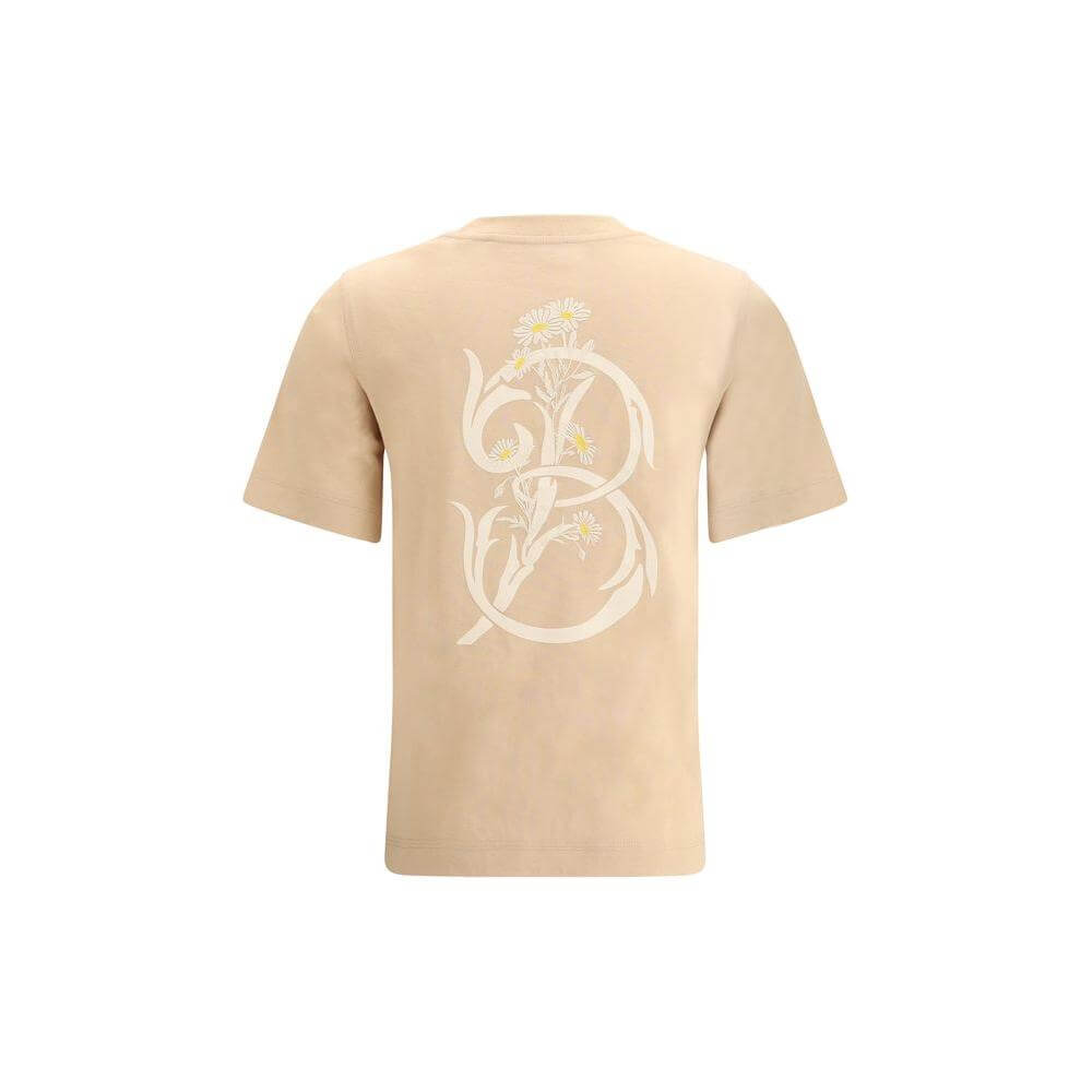 Beige Burberry floral logo T-shirt back view, featuring embroidered daisies and initial logo, made from soft cotton for comfort.