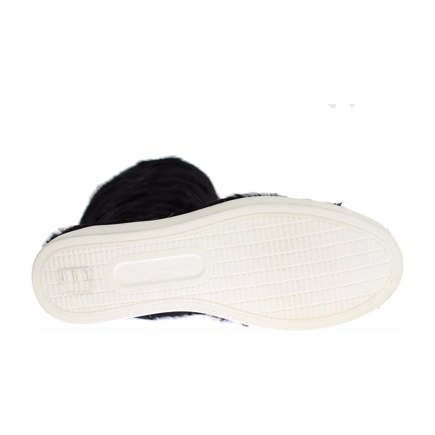 Dolce & Gabbana Elegant Black Fur Leather Flat Sneaker Boots Dolce & Gabbana Beige