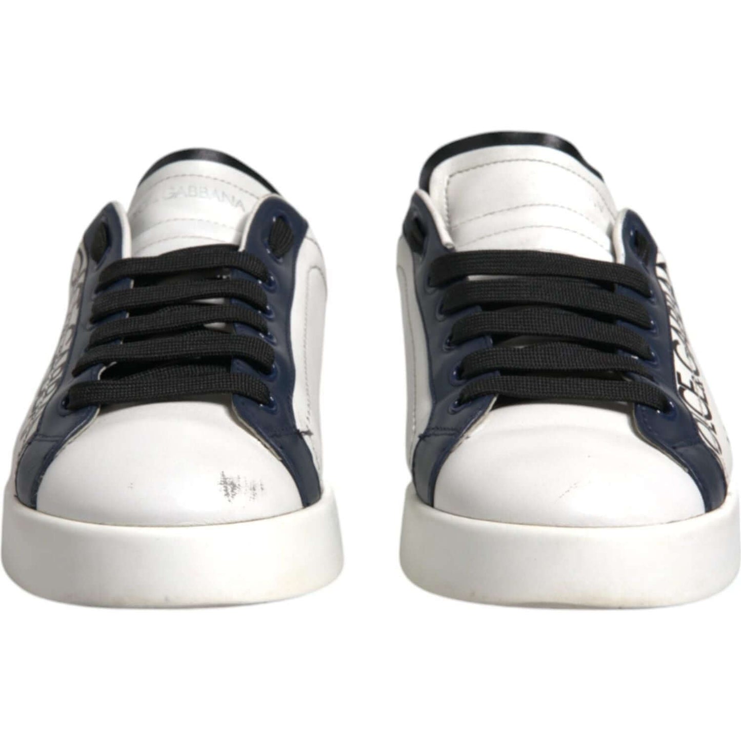 Dolce & Gabbana White Blue Leather Crown Milano Sneakers Shoes