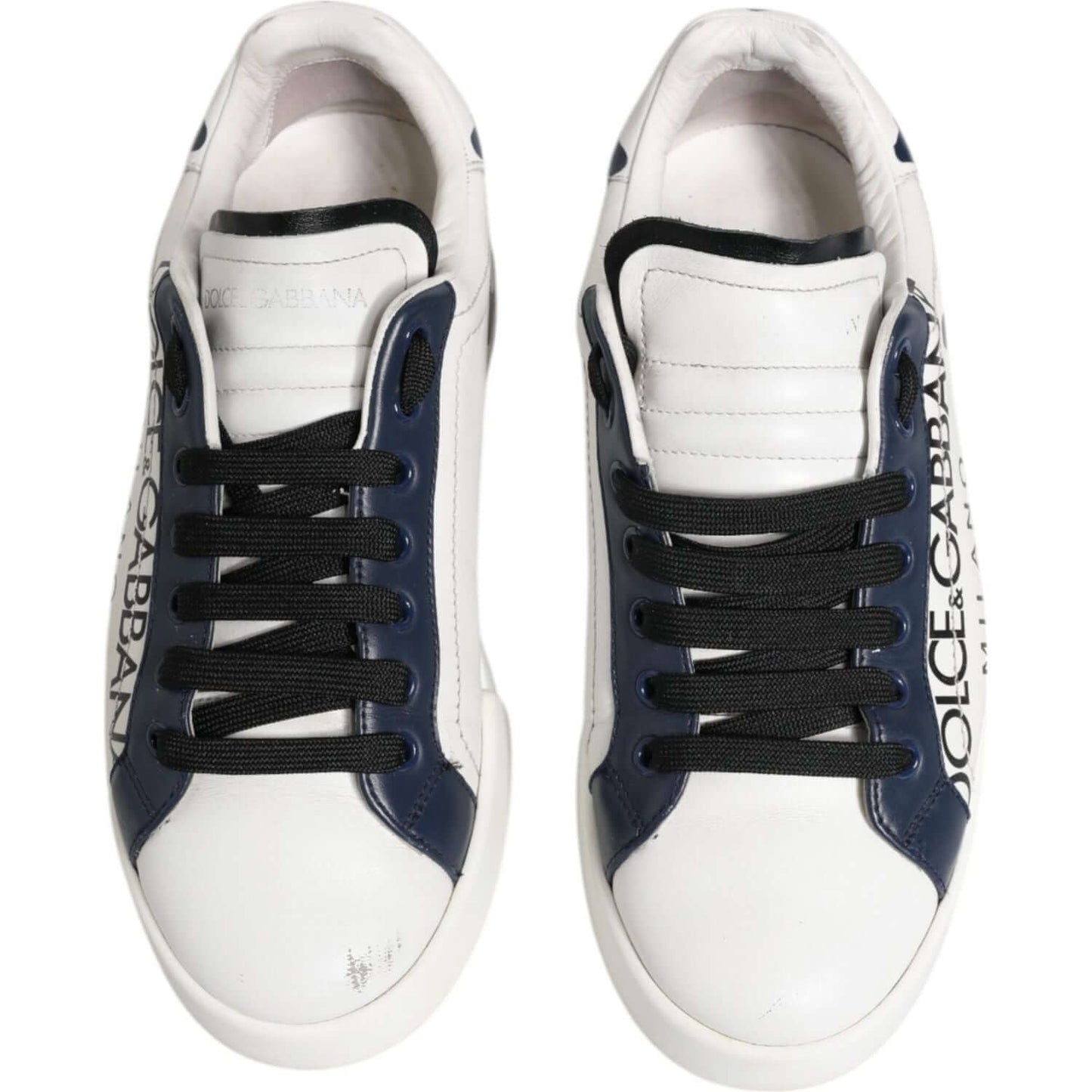 Dolce & Gabbana White Blue Leather Crown Milano Sneakers Shoes