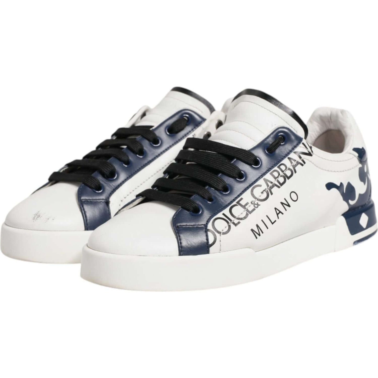 Dolce & Gabbana White Blue Leather Crown Milano Sneakers Shoes