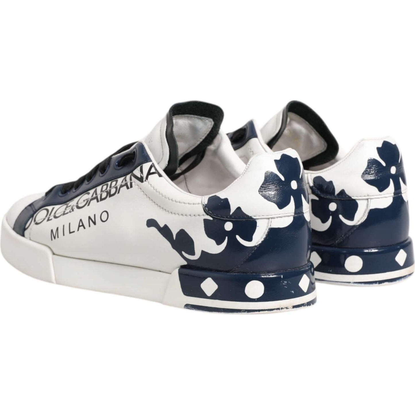 Dolce & Gabbana White Blue Leather Crown Milano Sneakers Shoes