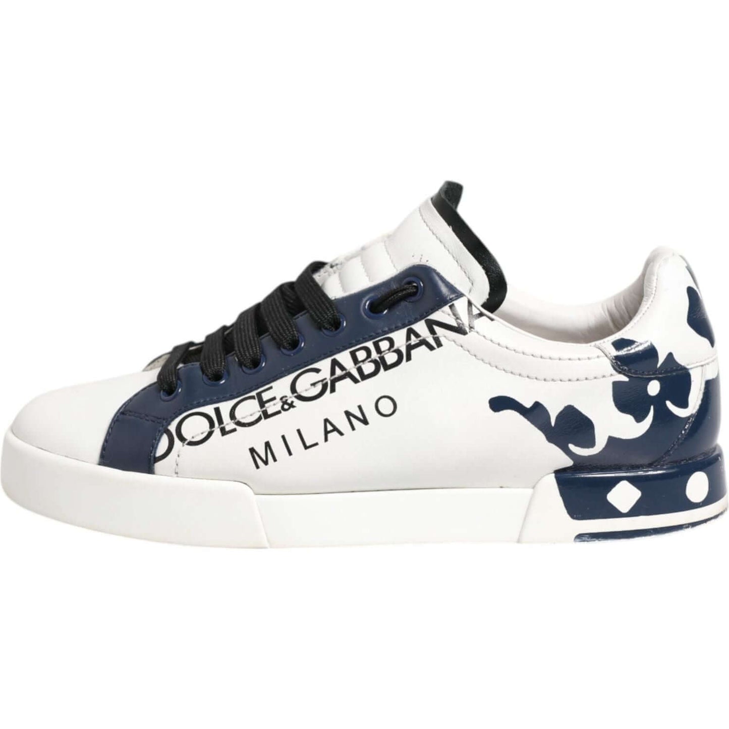 Dolce & Gabbana White Blue Leather Crown Milano Sneakers Shoes