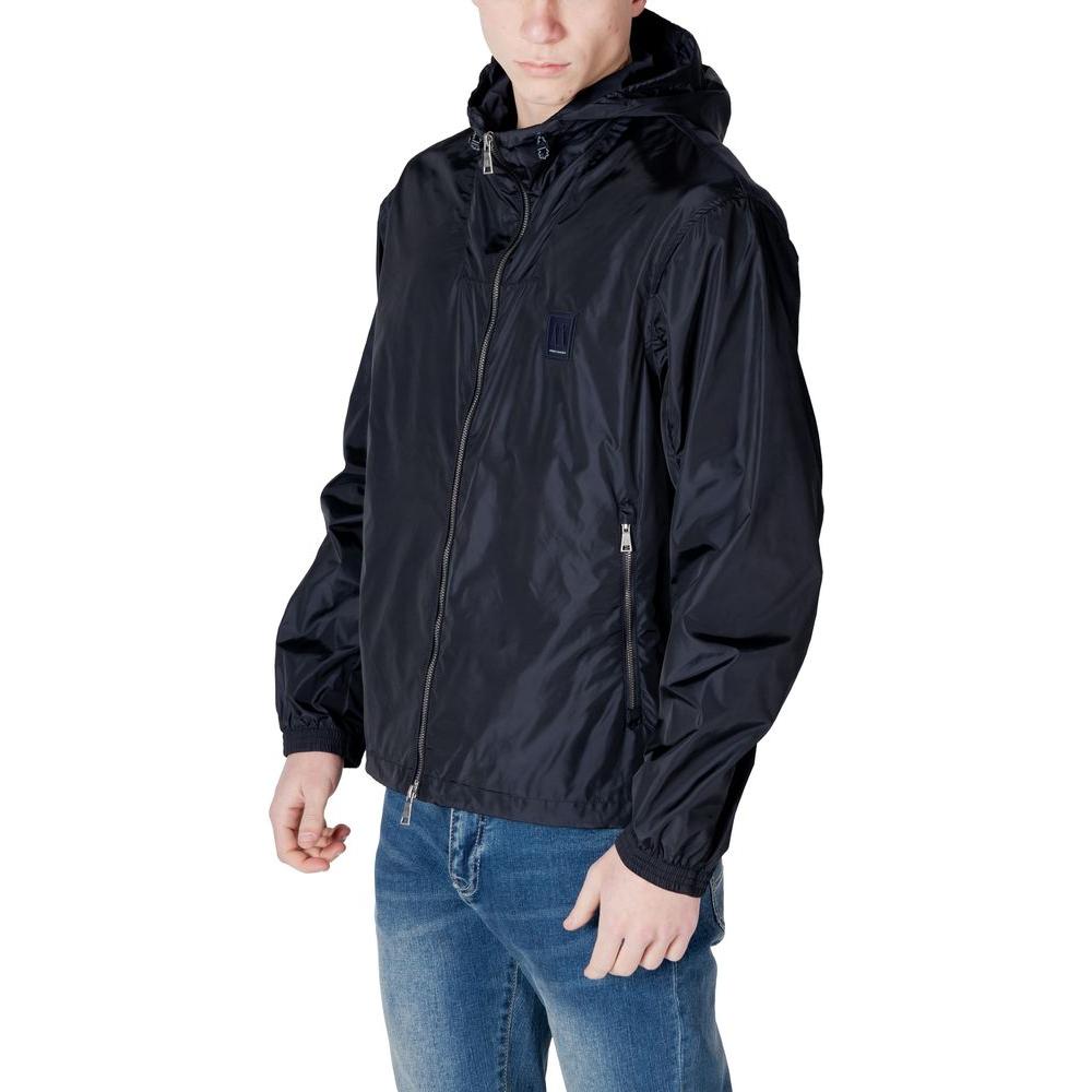 Man wearing Armani Exchange blue polyamide jacket with hood