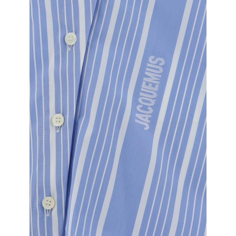 Jacquemus La Chemise Pablo Shirt with striped pattern, asymmetrical buttons, and logo detail for a modern look.