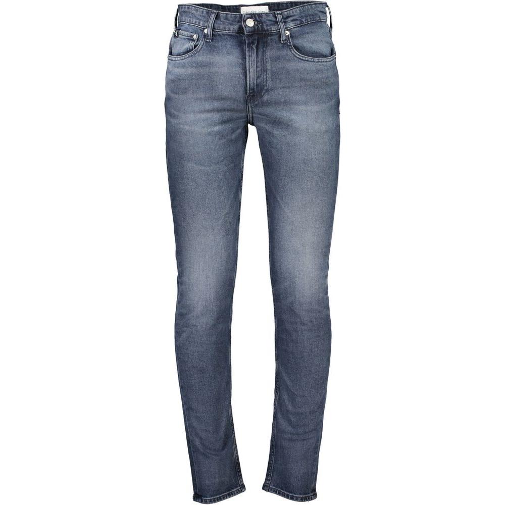 Calvin Klein blue cotton jeans with 5-pocket design, washed effect, and logo application, perfect for a stylish and comfortable fit.