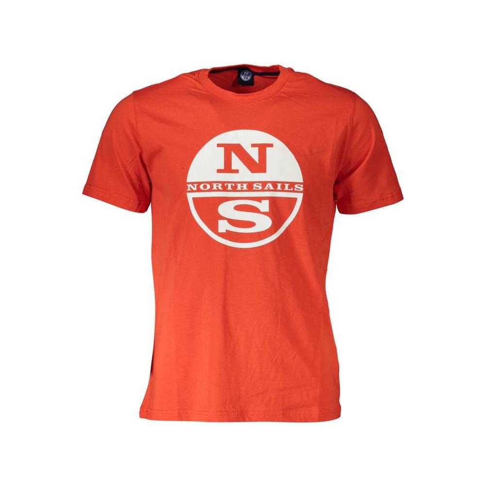 Red North Sails men's cotton t-shirt with logo and bold print, short-sleeved for casual style.