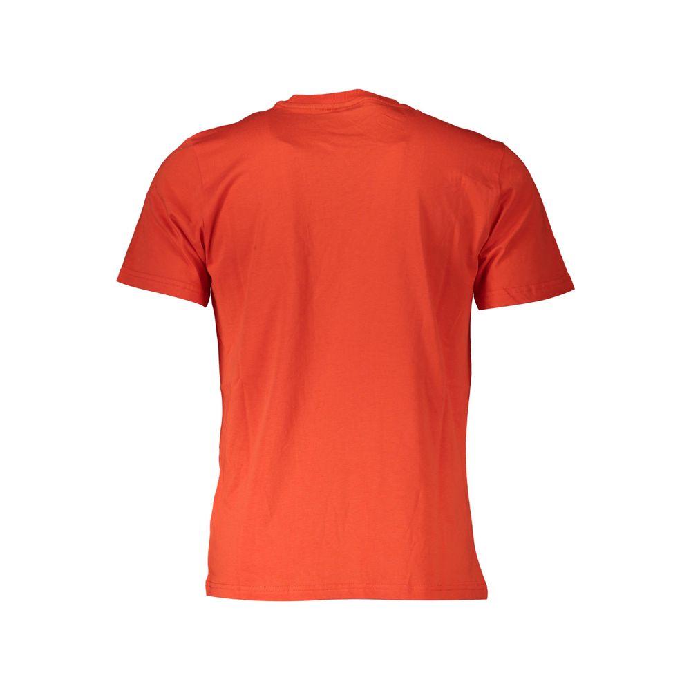 Back view of North Sails red cotton men's t-shirt showcasing short sleeves and casual style.