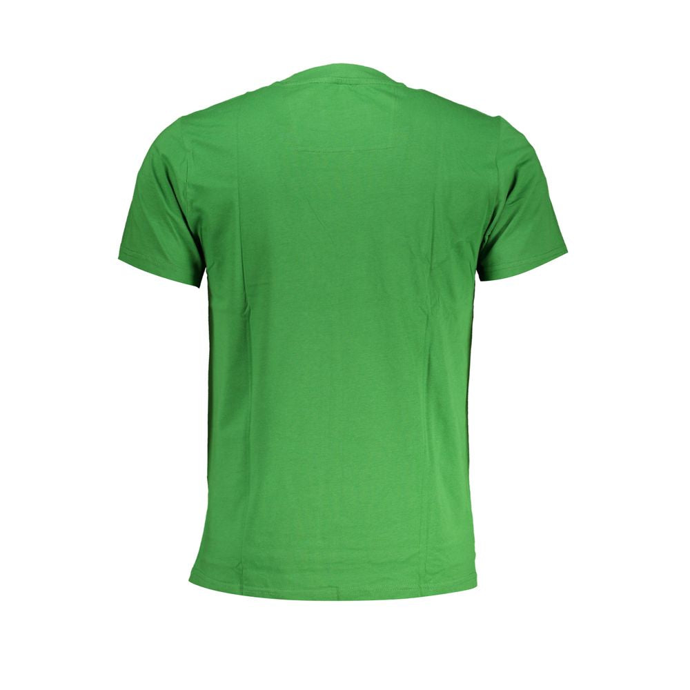 Cavalli Class green cotton t-shirt, short-sleeved, crew neck, back view with logo print, stylish and comfortable casual wear.