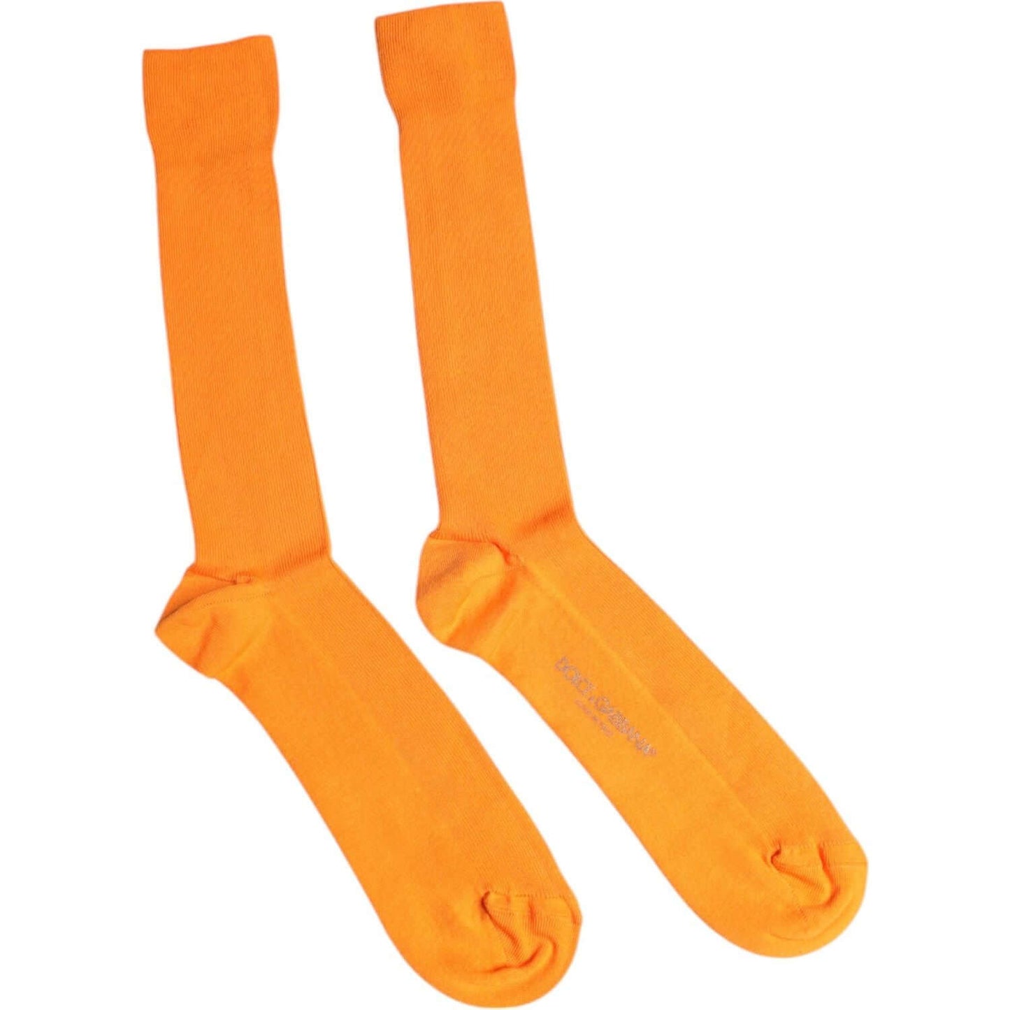 Dolce & Gabbana orange cotton over the calf socks with logo details, made in Italy for men.