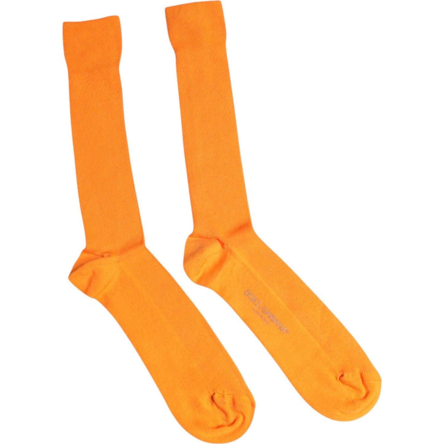 Dolce & Gabbana orange cotton over the calf socks for men with logo, made in Italy.