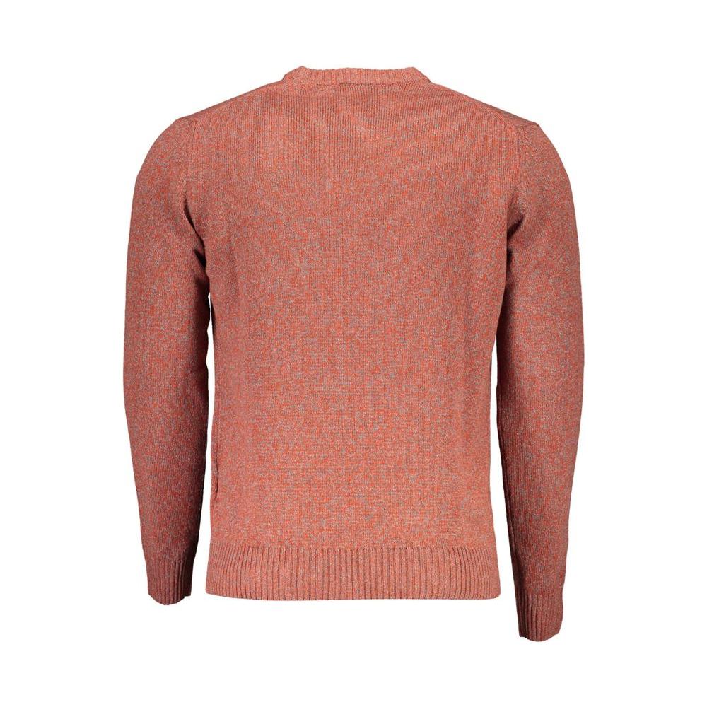 Back view of Harmont & Blaine red wool men's sweater with contrasting details and embroidered logo, showcasing luxury and comfort.