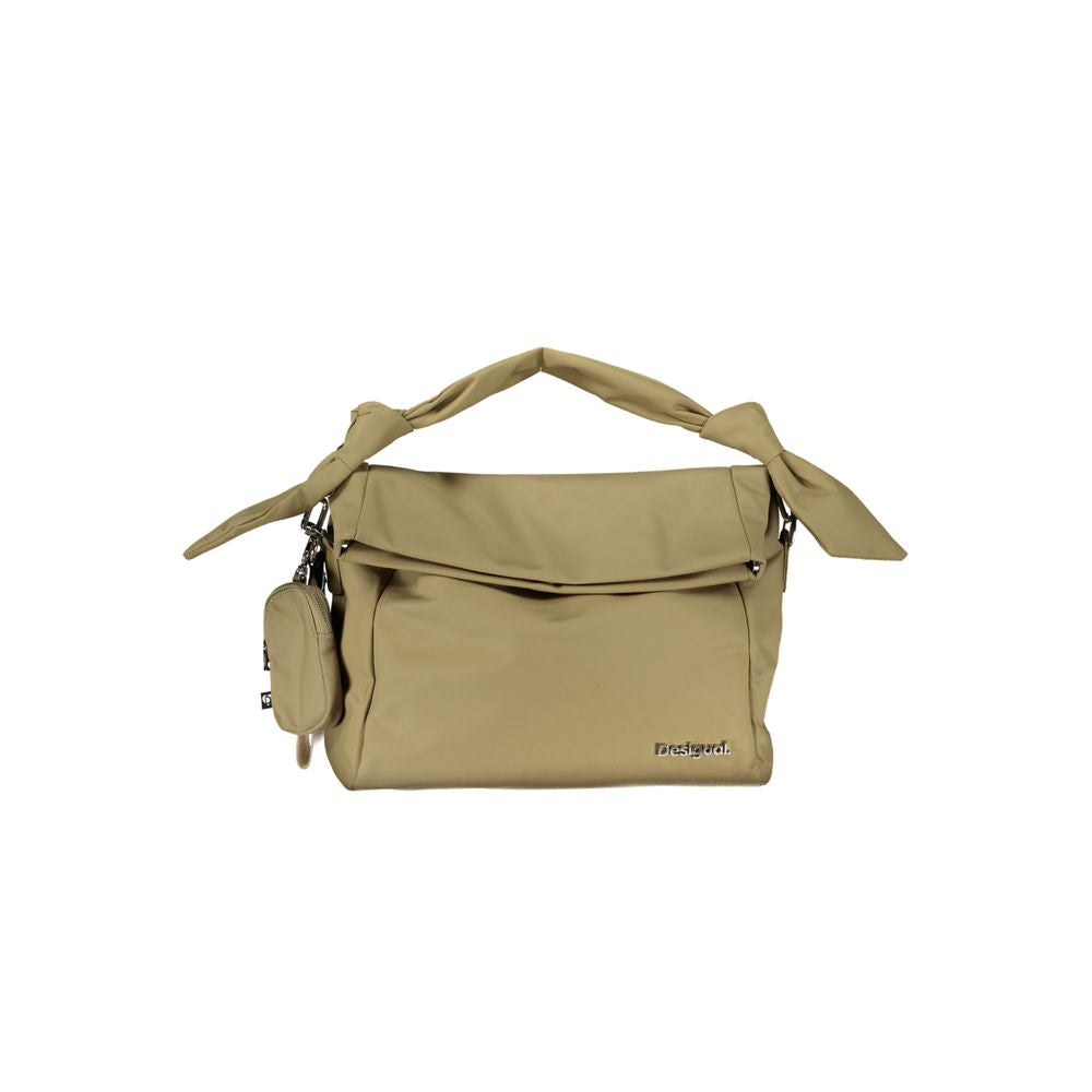 Desigual green polyester handbag with one handle, adjustable shoulder strap, external coin purse, and magnetic closure.