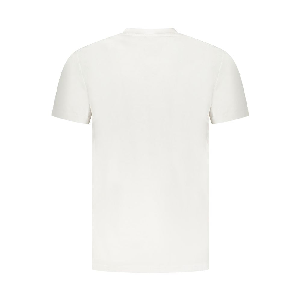 Back view of Cavalli Class white cotton men's t-shirt with short sleeves and iconic logo.