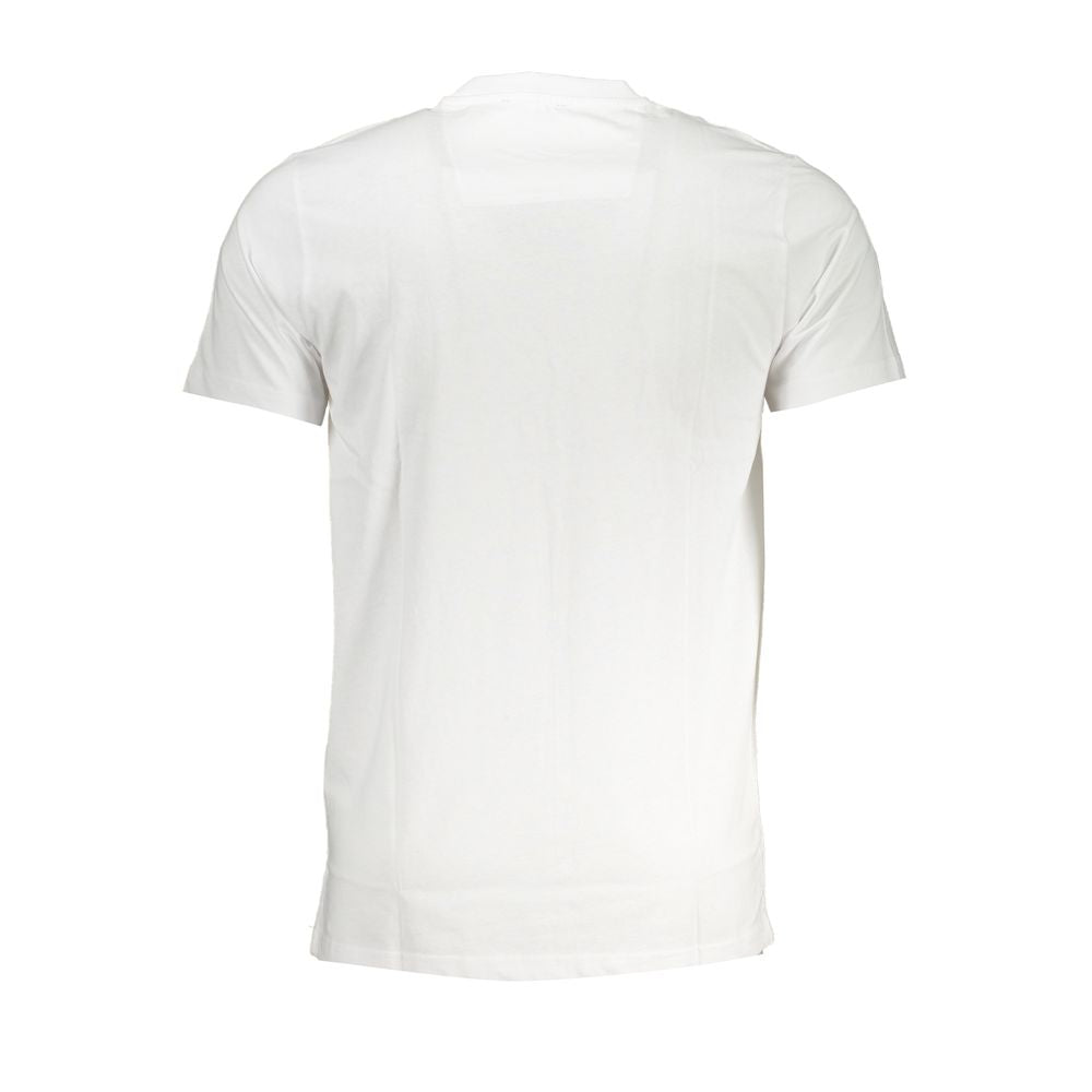 Cavalli Class white cotton t-shirt with short sleeves and crew neck, featuring a printed logo.