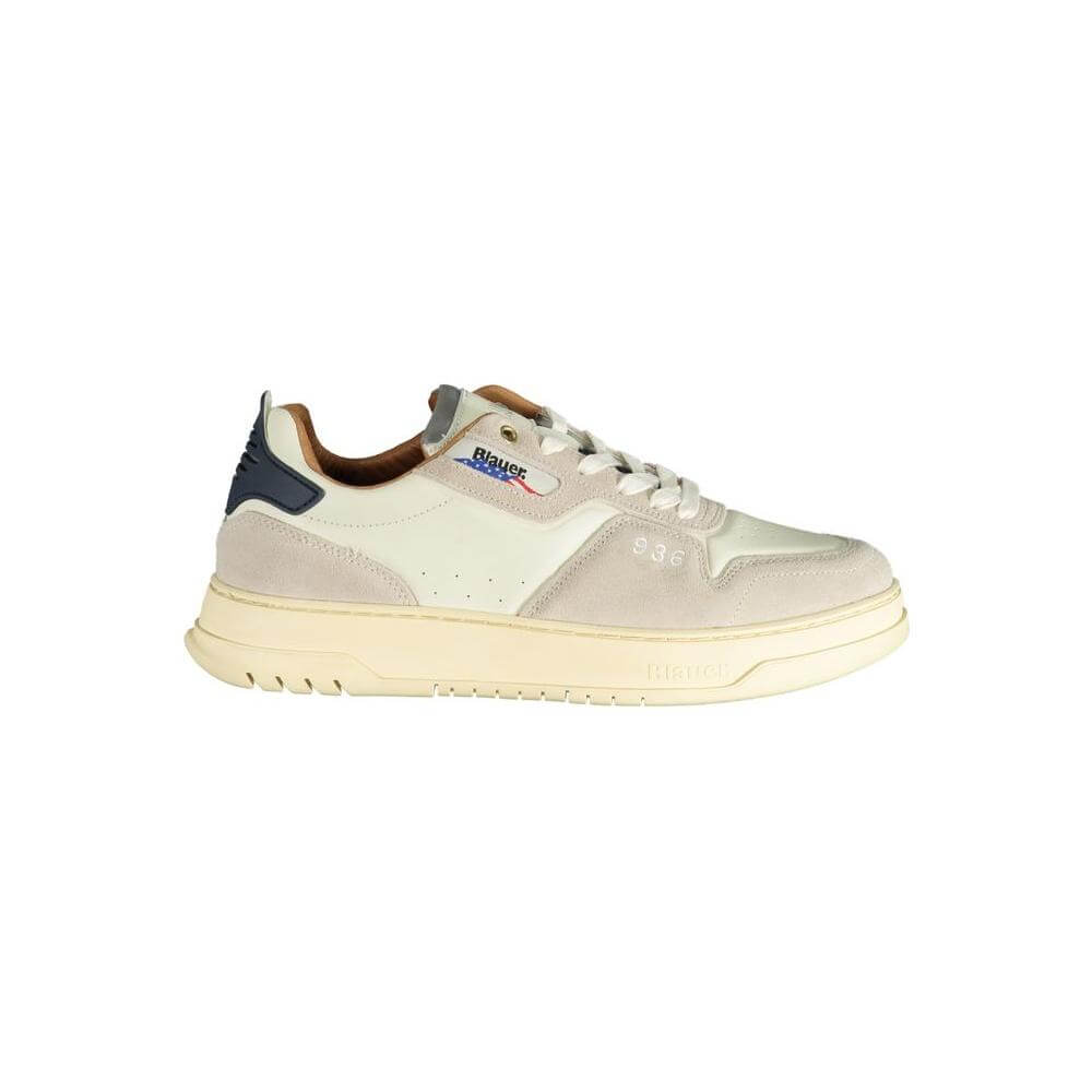 Blauer white polyethylene men sneaker with contrasting details and removable insole, showcasing sleek design and iconic logo.