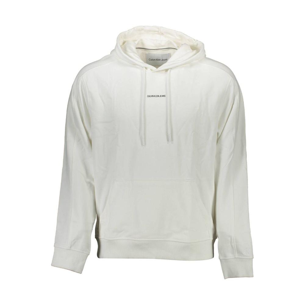 Calvin Klein white cotton hooded men's sweatshirt with long sleeves and logo, featuring central pocket and stylish design.
