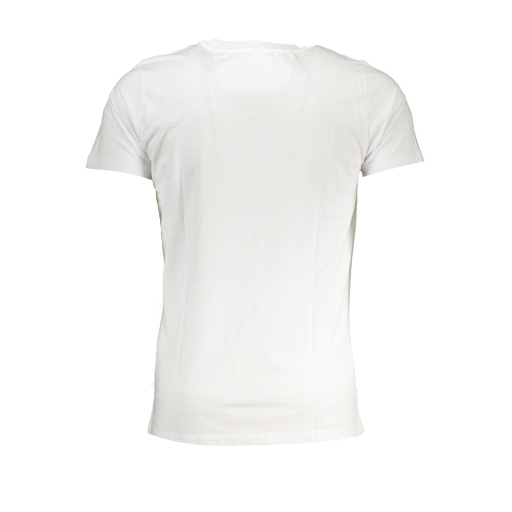 Back view of Cavalli Class white cotton T-shirt with short sleeves and crew neck.