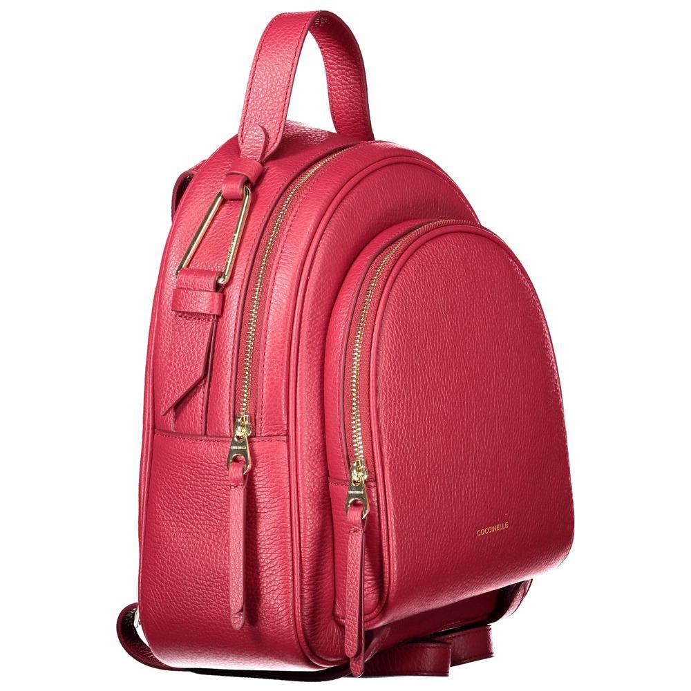 Coccinelle Malory Red Leather Women Backpack with gold zippers, showcasing elegant Italian design and functionality for trendsetters.
