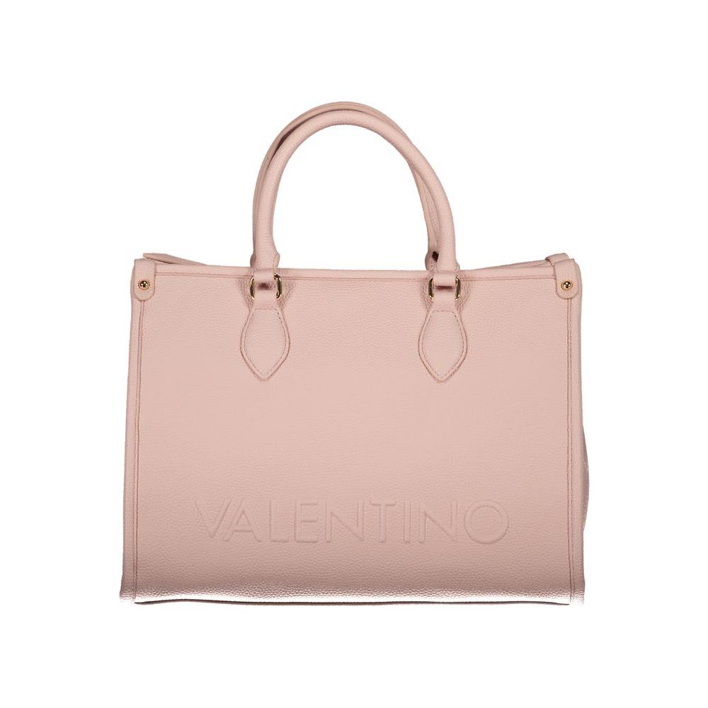 Valentino pink polyethylene handbag with two handles, adjustable strap, internal pocket, phone spaces, protective feet, and zip closure.
