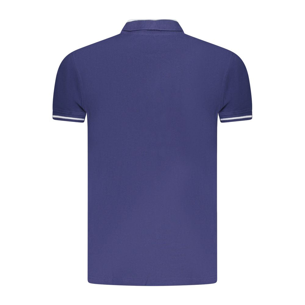 Cavalli Class blue cotton men's polo shirt back view with short sleeves and classic collar, featuring stylish contrasting details.