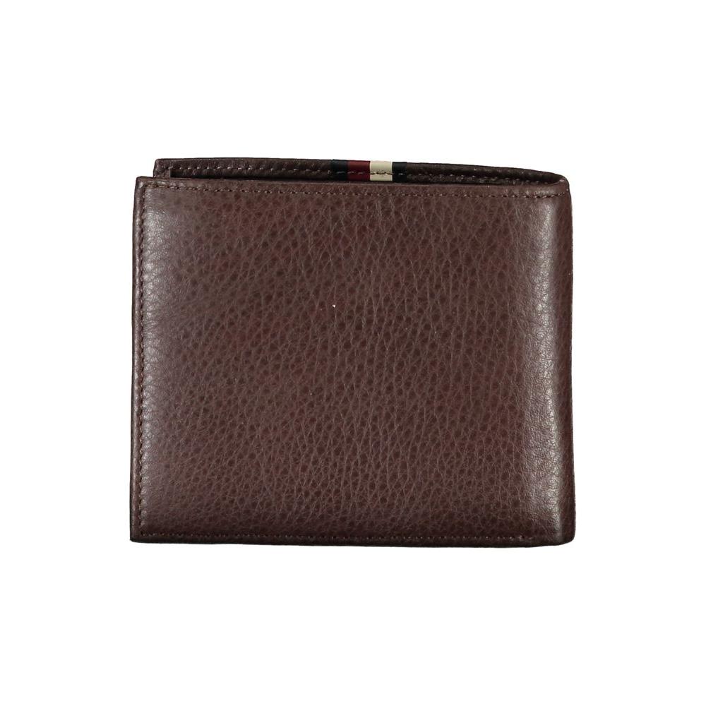 Tommy Hilfiger brown leather men's wallet with iconic logo and textured finish, showcasing elegance and functionality for modern style.