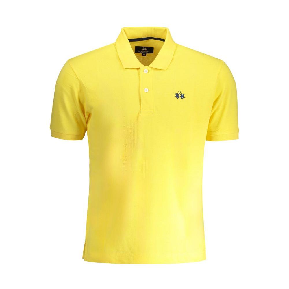 La Martina yellow cotton polo shirt, short-sleeved with two buttons and embroidered logo, regular fit.