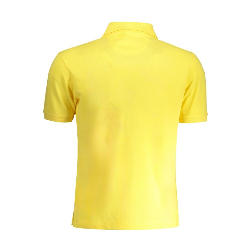 Back view of La Martina yellow cotton polo shirt, short sleeved, regular fit with two buttons and embroidered logo detail.
