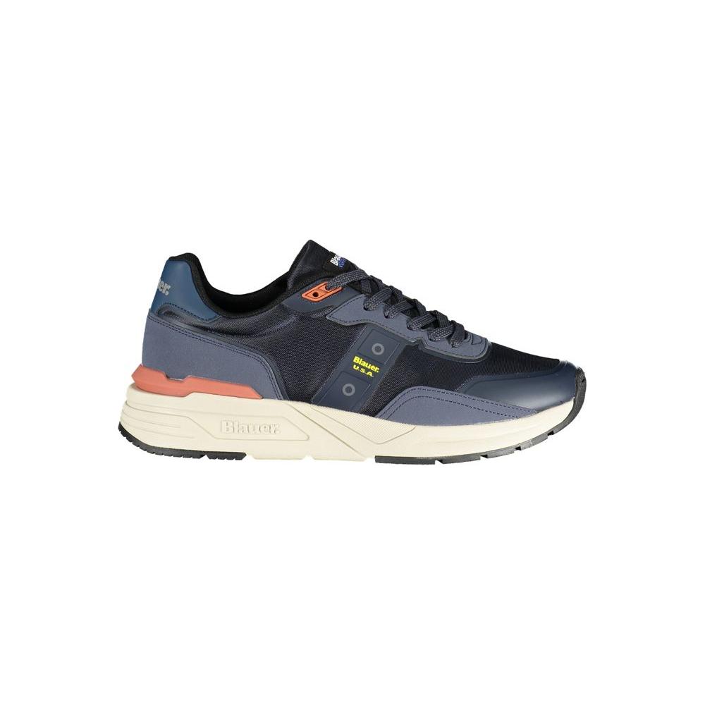 Blauer blue polyester sneaker with laces, contrasting details, and logo; sports shoe perfect for active wear.