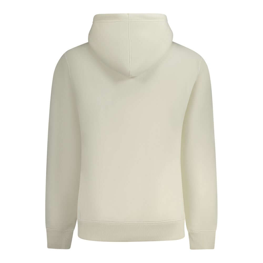 Calvin Klein white cotton men’s sweater hoodie back view, showcasing eco-friendly embossed logo design and durable blend fabric.