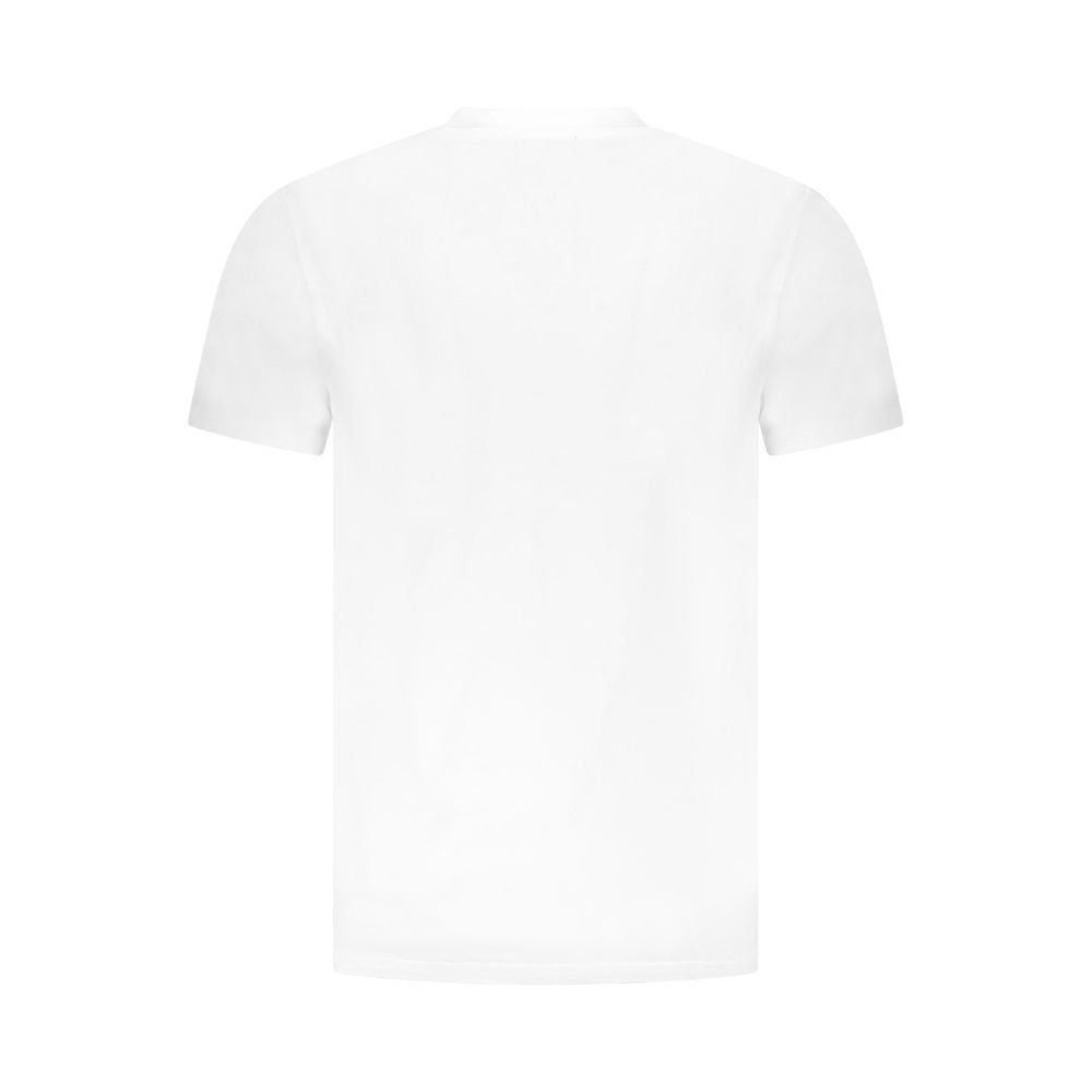 Back view of Cavalli Class white cotton men's T-shirt showcasing simple and elegant design on a plain white canvas.
