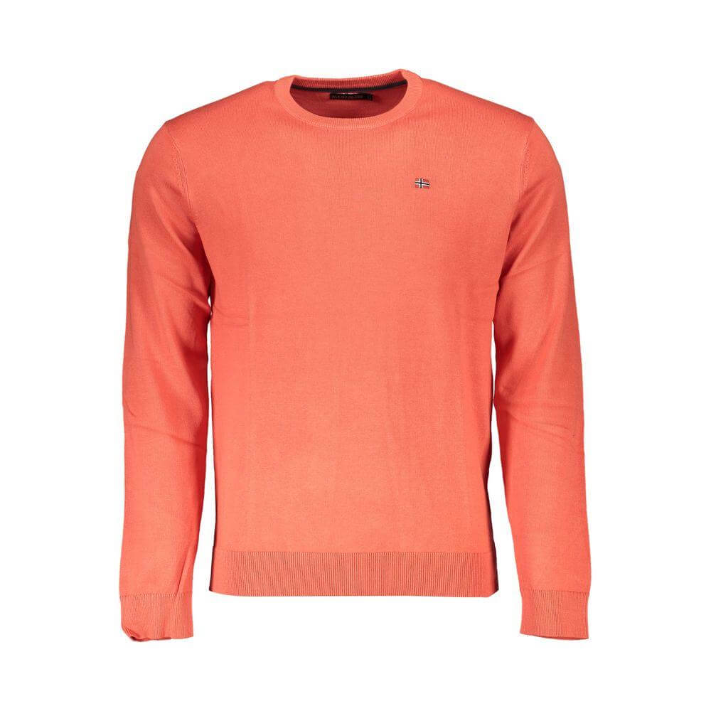 Napapijri red cotton men’s sweater with crew neck and logo embroidery; long sleeves and regular fit for stylish comfort.
