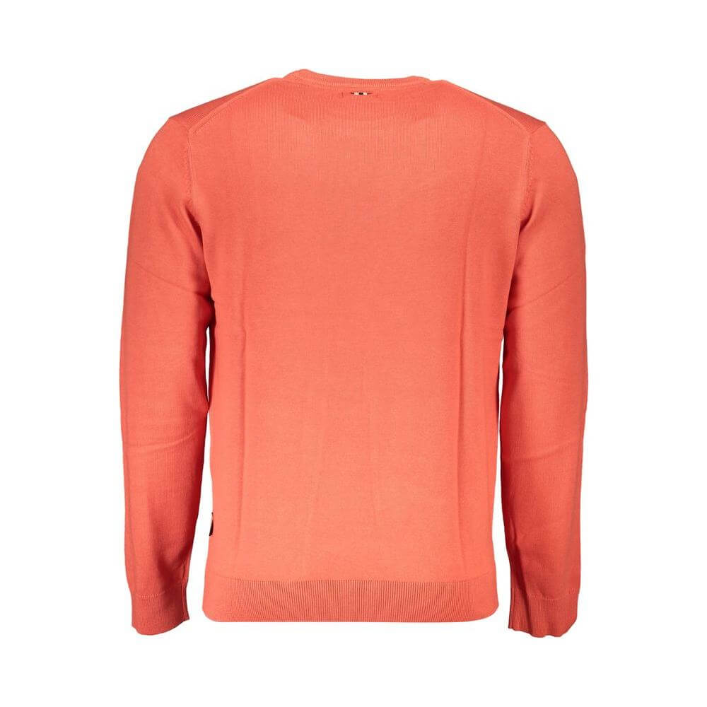 Napapijri red cotton men's sweater back view with crew neck and embroidery detail, showcasing classic and trendy design.