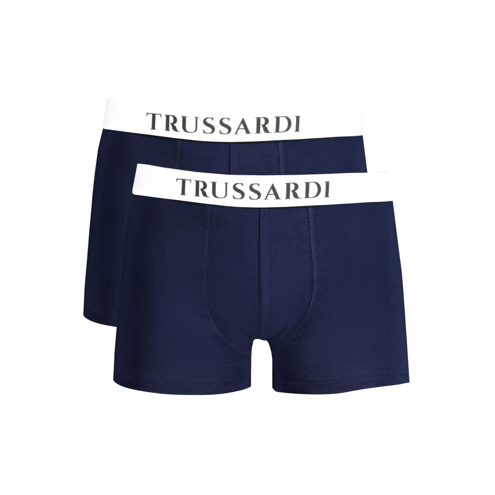 Trussardi blue cotton underwear boxer pack with elastic waist, logo print, and basic design.