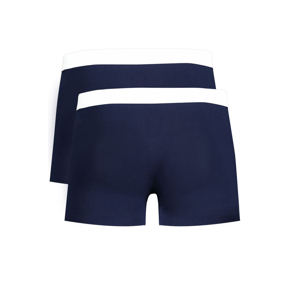 Trussardi blue cotton underwear bi-pack with elastic waist and logo print, features basic boxer design for comfort and style.