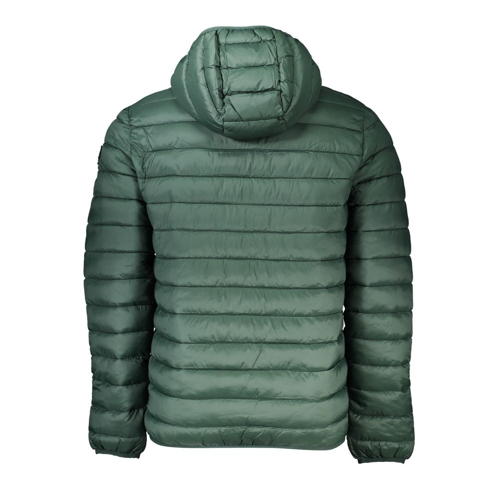 Armata Di Mare green polyamide men's jacket with hood, showcasing back view and quilted design for a sleek, modern look.