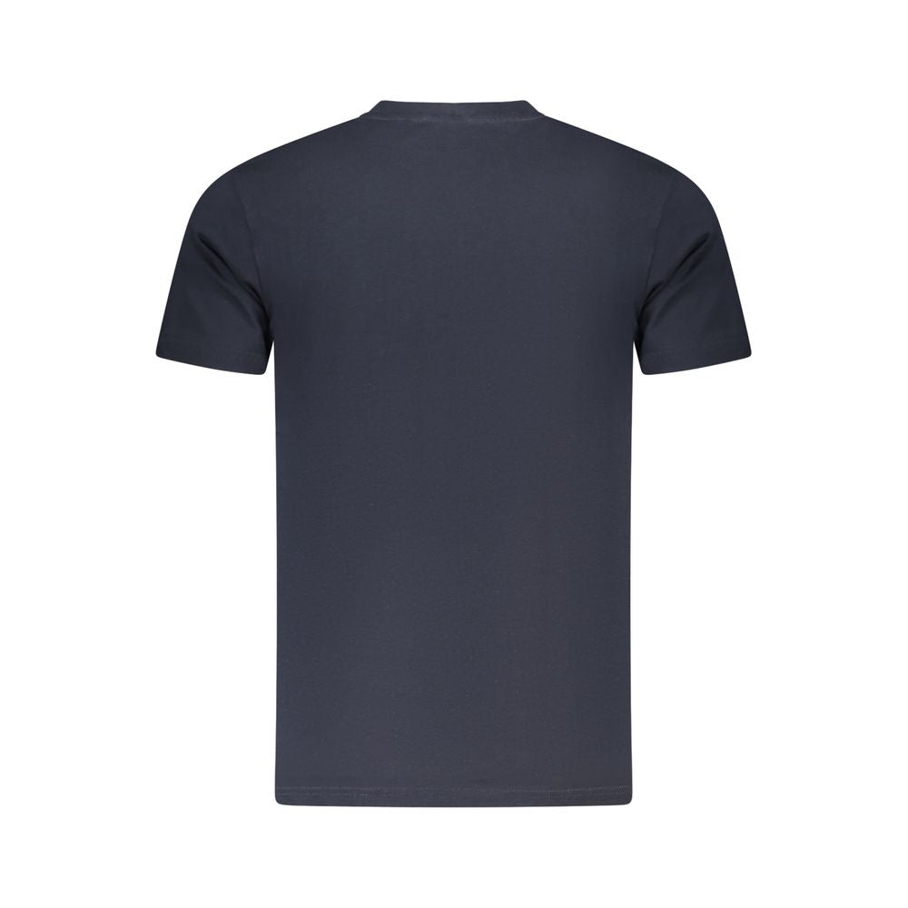 Back view of Cavalli Class Blue Cotton Men T-Shirt showcasing minimalist design and luxury comfort.