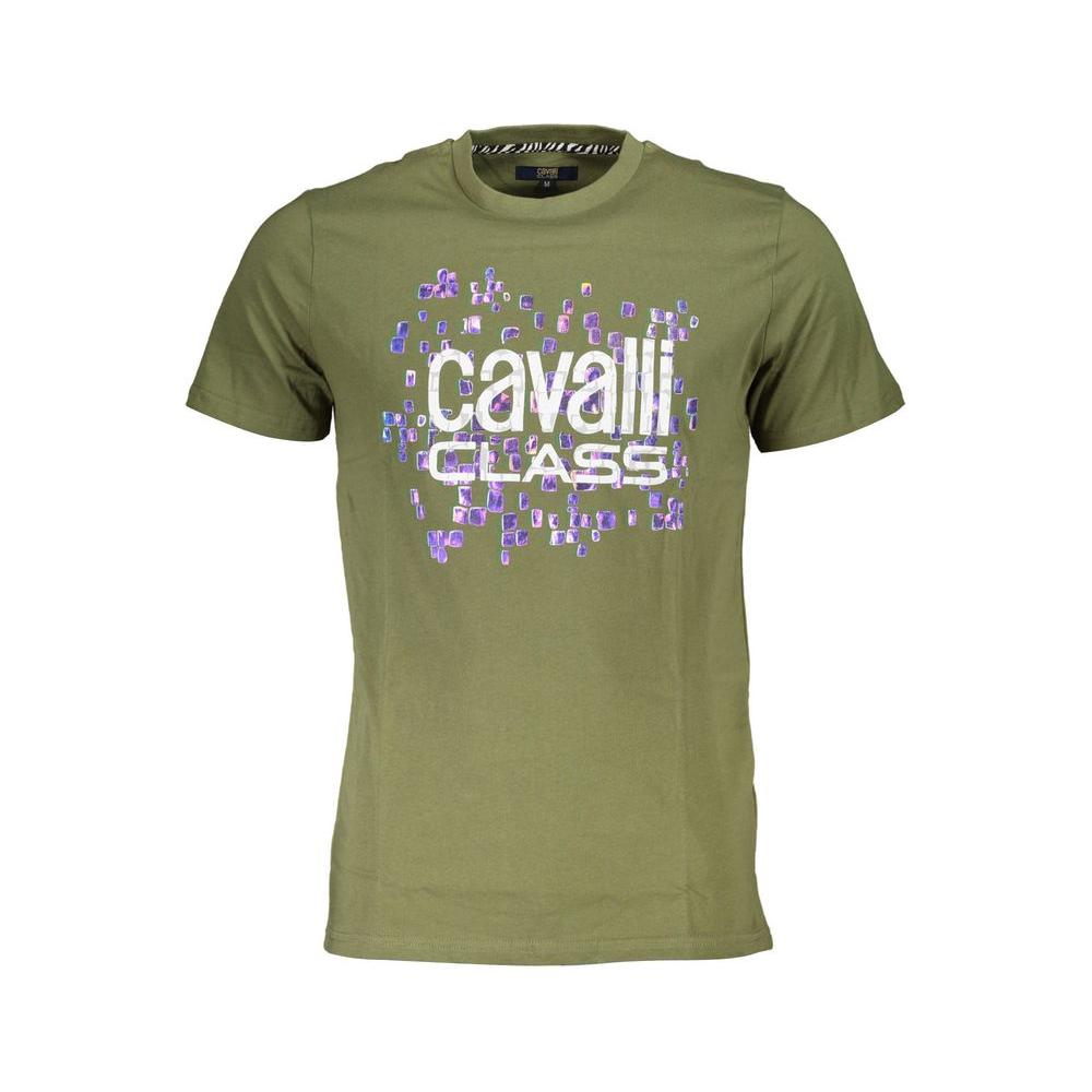 Cavalli Class green cotton t-shirt with short sleeves, round neck, and logo print