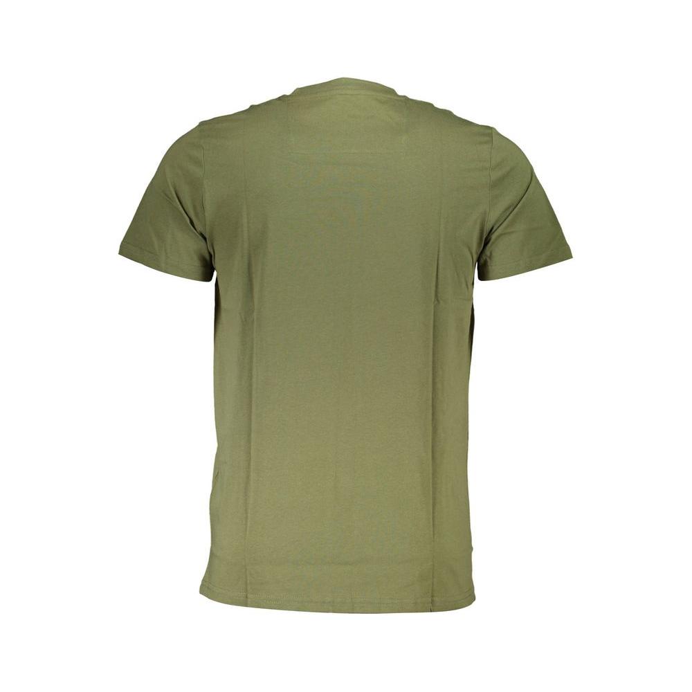 Cavalli Class green cotton t-shirt with round neck, short sleeves, and logo print, back view