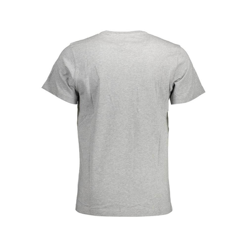 Back view of a gray Tommy Hilfiger cotton men's t-shirt, showcasing the sleek design and comfortable organic fabric.