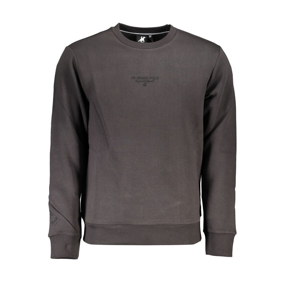 U.S. Grand Polo gray cotton men’s sweater with logo, stylish and comfortable fleece sweatshirt for casual luxury.