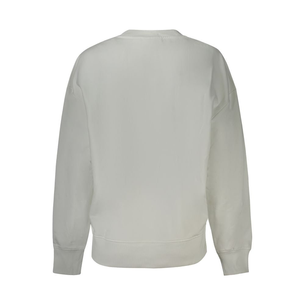 Calvin Klein white cotton women's sweater, back view, sustainable fashion with brushed finish and logo, eco-friendly luxury.