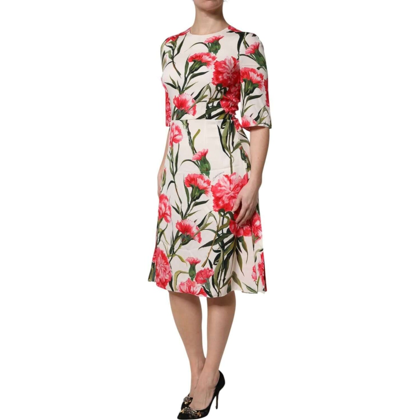 Dolce & Gabbana Pink Floral Print Short Sleeves Sheath Dress
