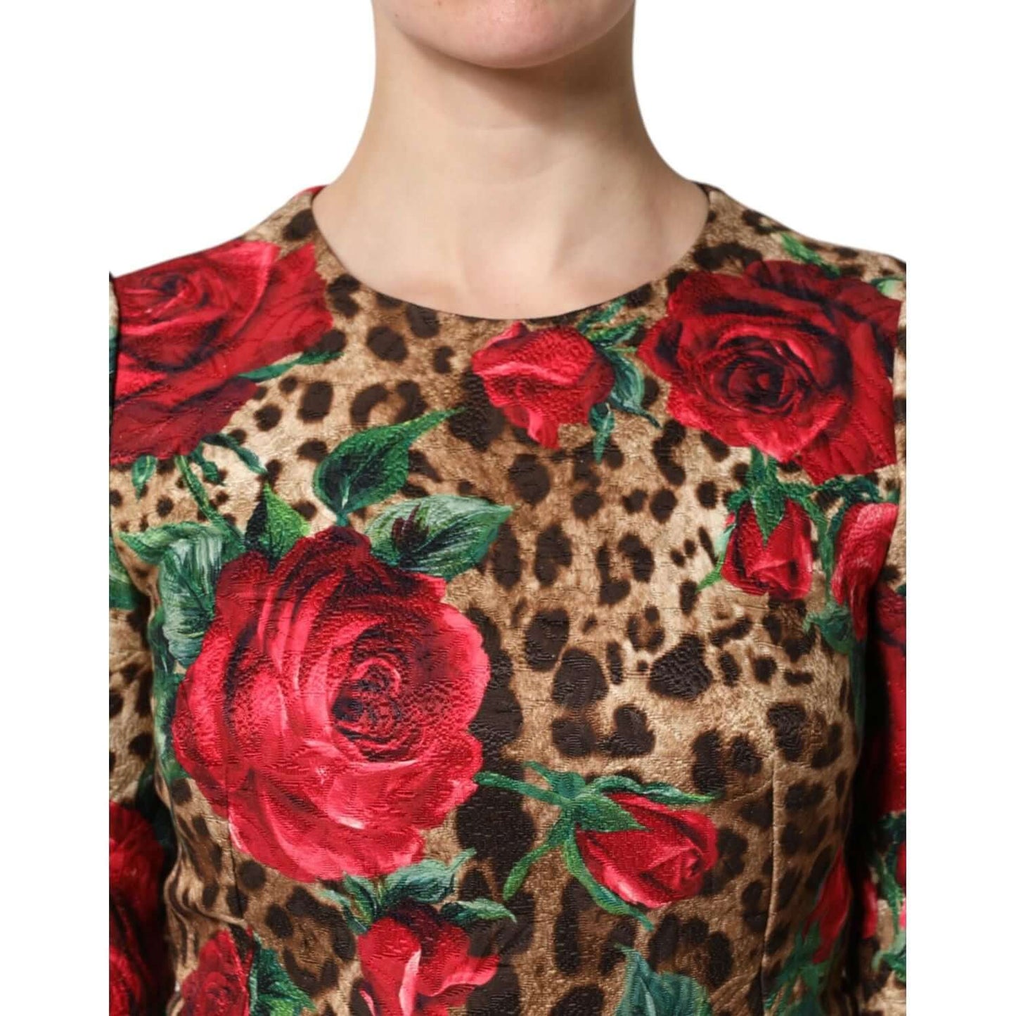 Dolce & Gabbana Brown Rose Leopard Short Sleeves Mini Dress