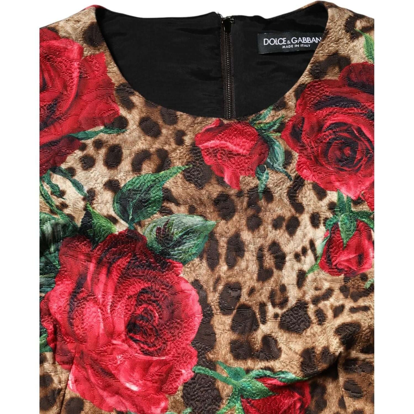 Dolce & Gabbana Brown Rose Leopard Short Sleeves Mini Dress