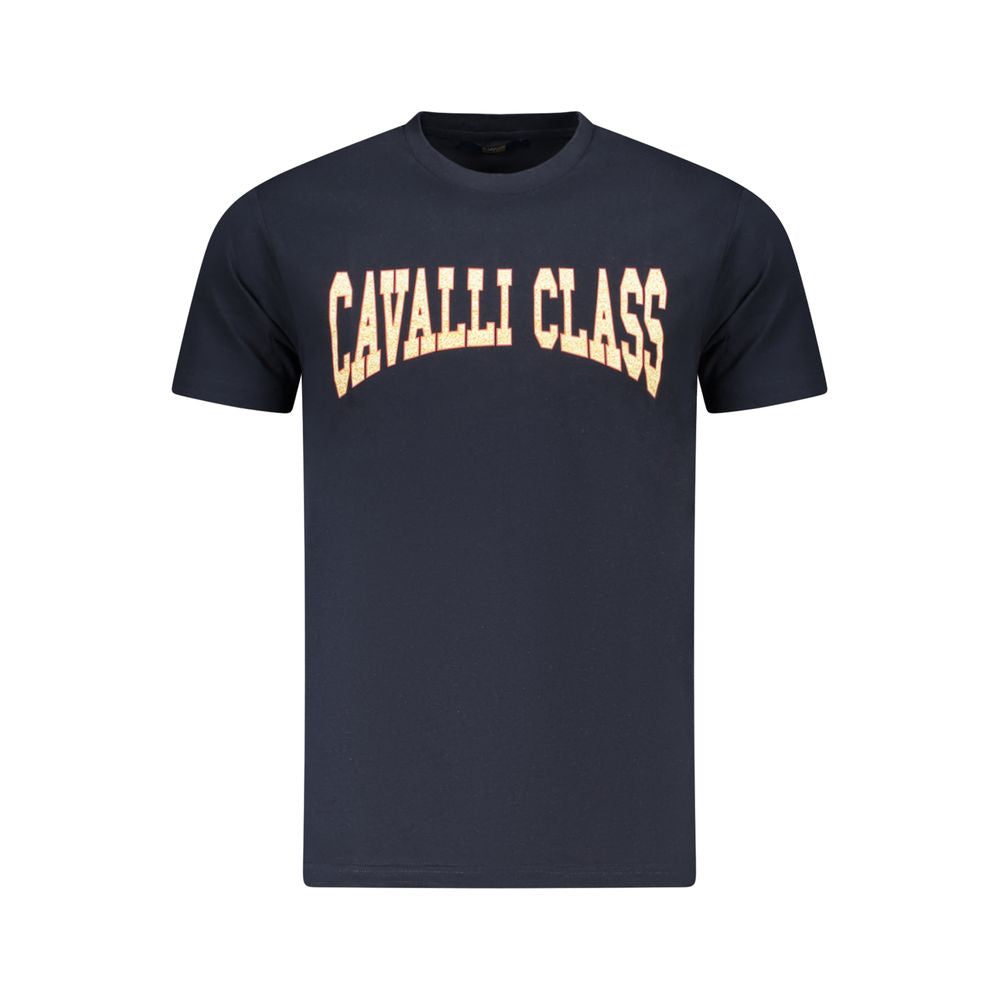 Cavalli Class blue cotton men's T-shirt with short sleeves and crew neck, featuring signature print and logo.