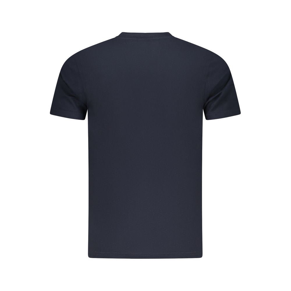Back view of Cavalli Class blue cotton men's T-shirt with short sleeves and crew neck.